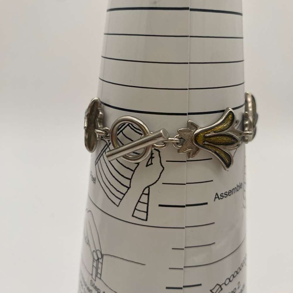 Vintage Signed Museum of Fine Arts MFA Silver-Tone Tulip Link Bracelet - Picture 3 of 5